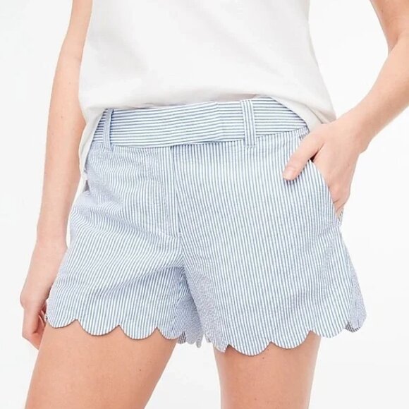 J. Crew Blue Striped Women's Scalloped Edge Shorts Size 00 - Picture 1 of 5